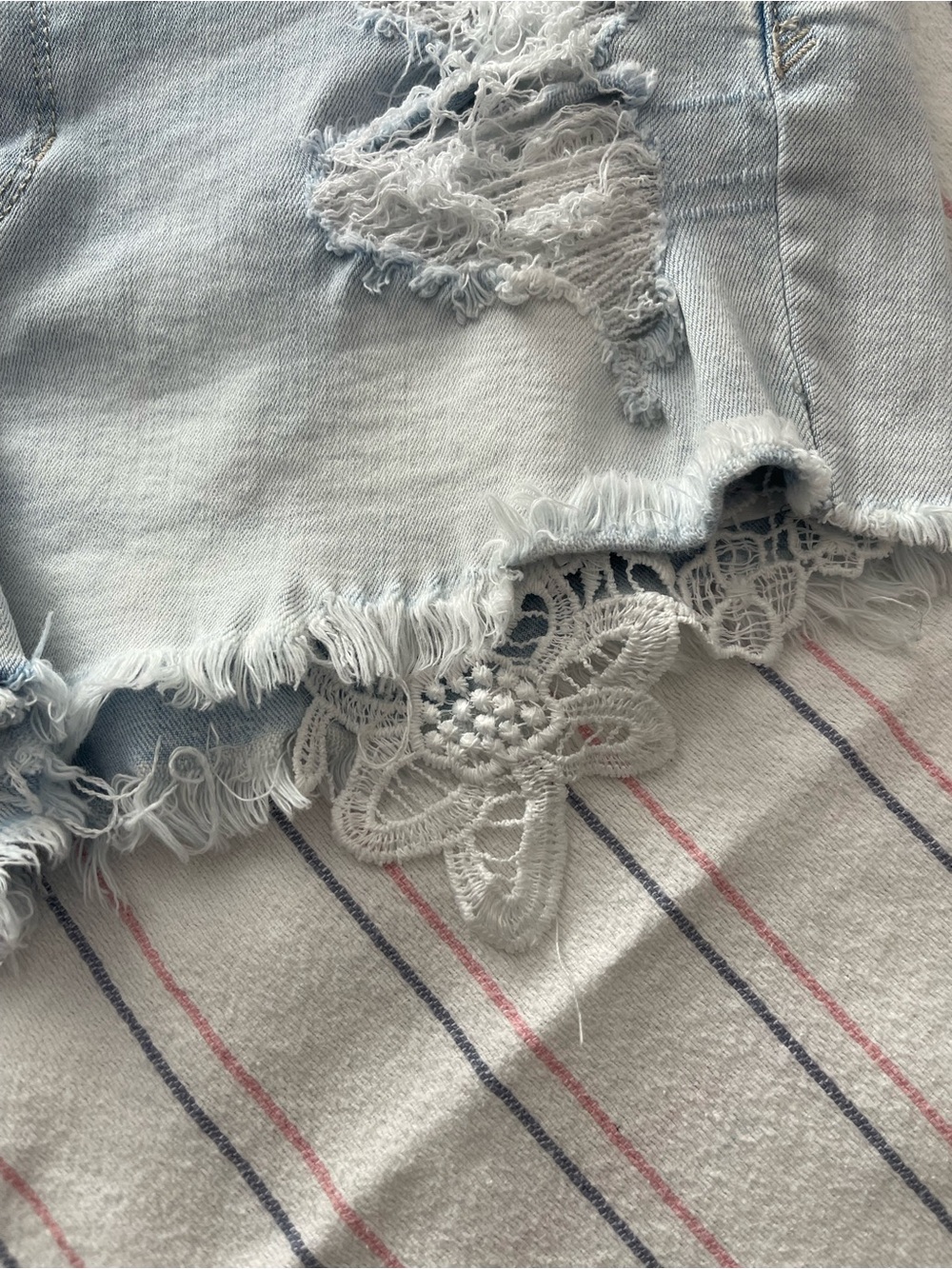 Mudd Light Blue Distressed Lace-Trim Jean Shorts - Picture 5 of 5